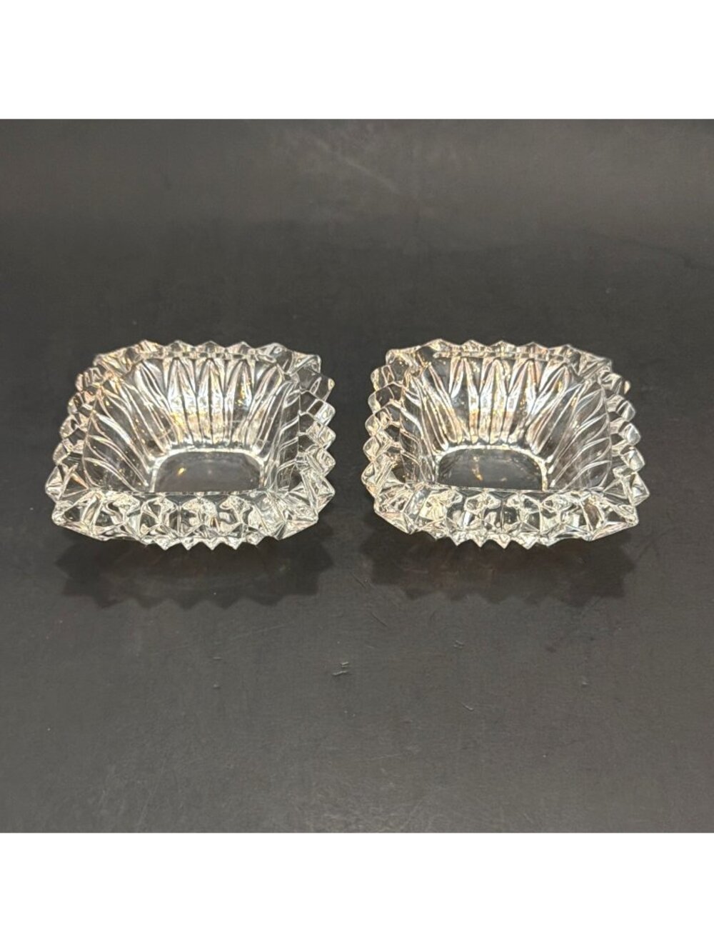 Crystal Glass Cut Square Ashtray Pair Set Trinket Dish MCM Europe W Germany VTG - Picture 11 of 11